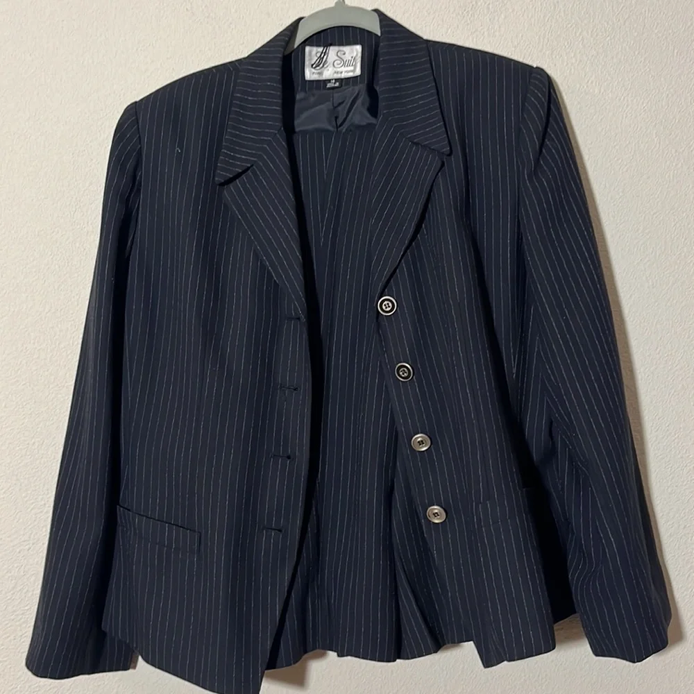 Le Suit pinstripe Navy pantsuit size 14 - Picture 4 of 6